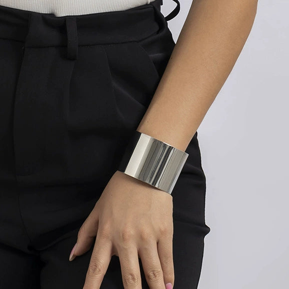 Metal Gloss Wide Opening Bracelet Women's Geometric Style Electroplating