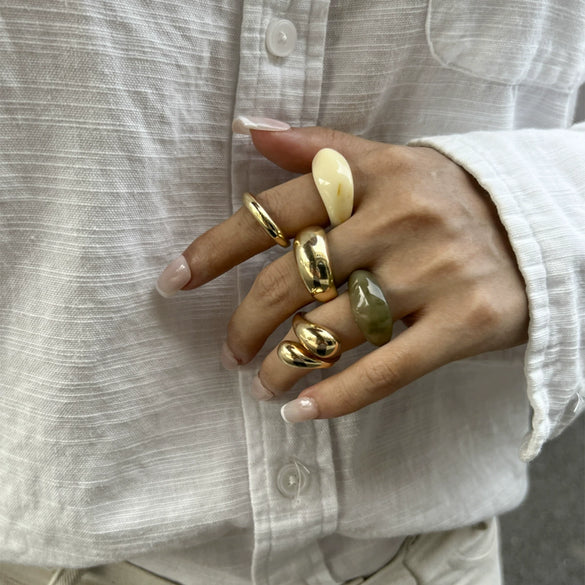 Metal Glossy Water Drop Ring Set Electroplated Geometric Style Women's Ring