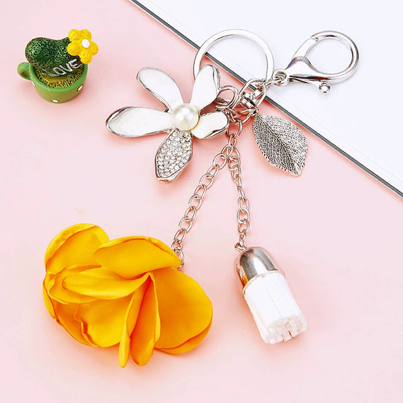 Metal Heart Flower Women's Girly Keychain Bag Pendant