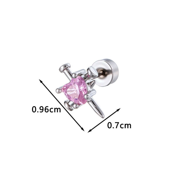 Metal Heart Shape Zircon Set Piercing Earrings