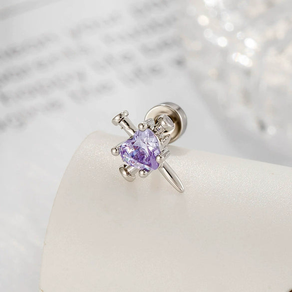 Metal Heart Shape Zircon Set Piercing Earrings