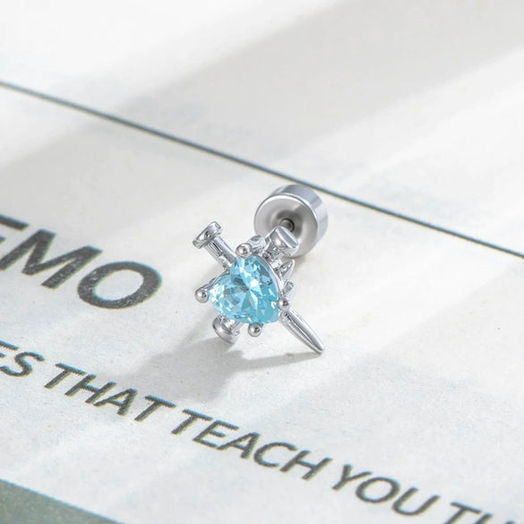Metal Heart Shape Zircon Set Piercing Earrings