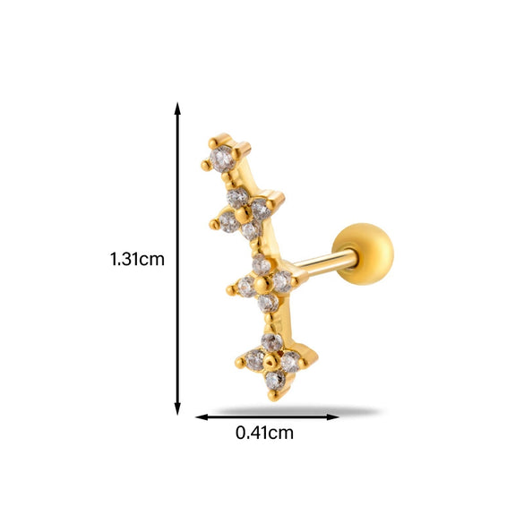 Metal Heart Styling Electroplated Double Head Screw Butterfly Ear Bone Nail For Women