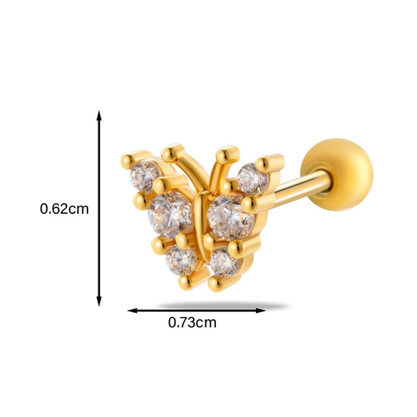 Metal Heart Styling Electroplated Double Head Screw Butterfly Ear Bone Nail For Women