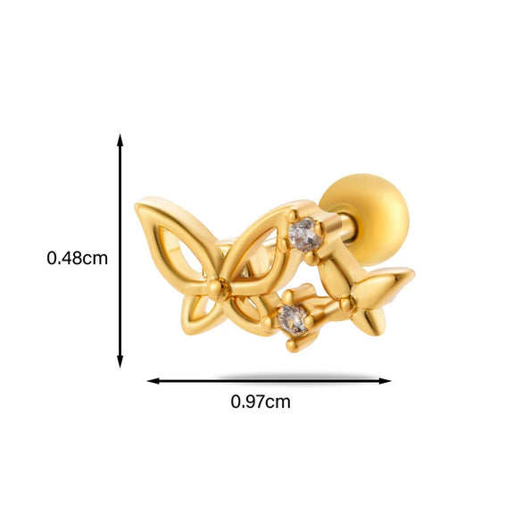 Metal Heart Styling Electroplated Double Head Screw Butterfly Ear Bone Nail For Women