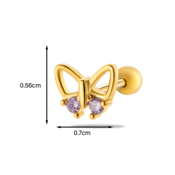 Metal Heart Styling Electroplated Double Head Screw Butterfly Ear Bone Nail For Women