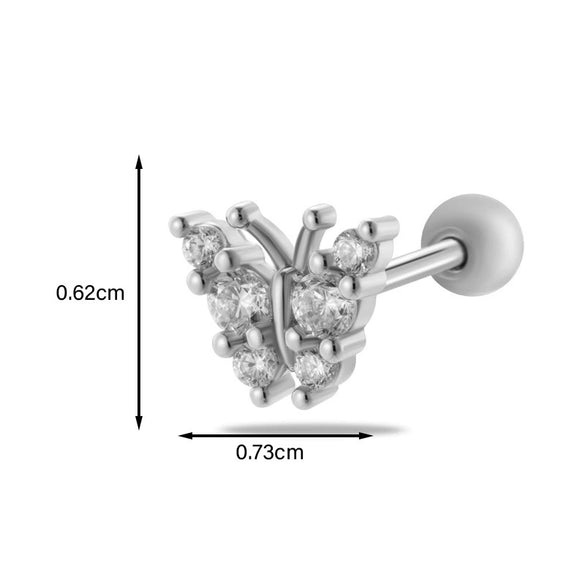 Metal Heart Styling Electroplated Double Head Screw Butterfly Ear Bone Nail For Women