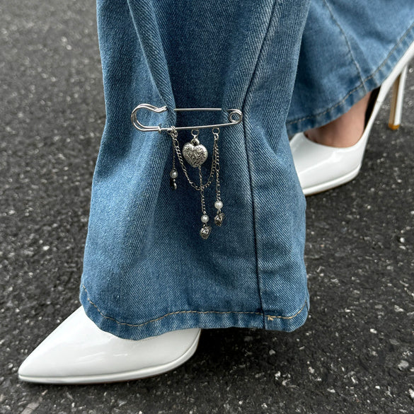 Metal Heartshaped Pendant Trouser Leg Chain Decoration Shortening Pin Brooch For Women Casual Style