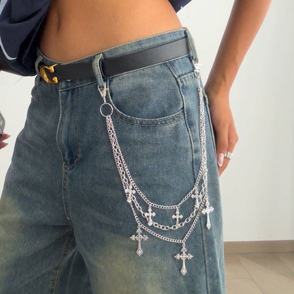 Metal Hip Hop Cross Pendant Waist Chain Jewelry