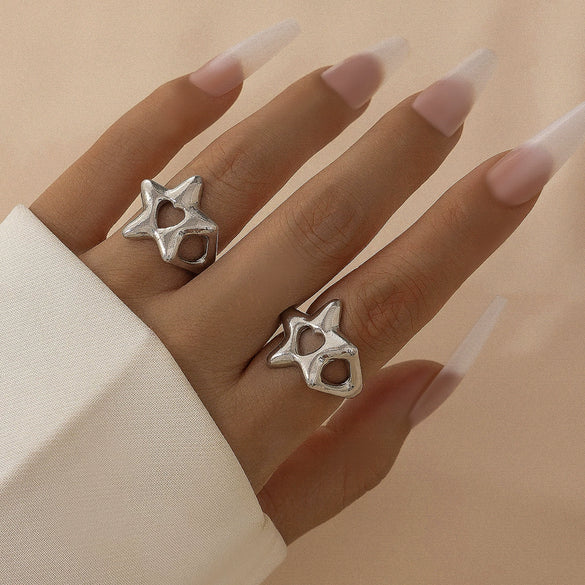 Metal Hollow Fivepointed Star Ring For Women Electroplated Geometric Design