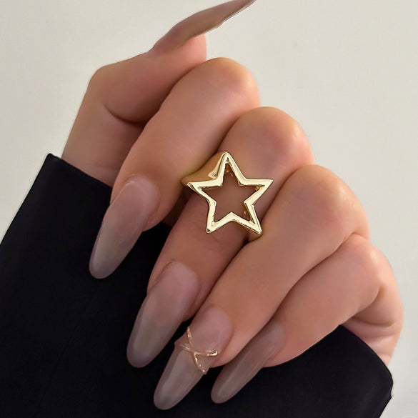 Metal Hollow Fivepointed Star Ring For Women Electroplated Geometric Design