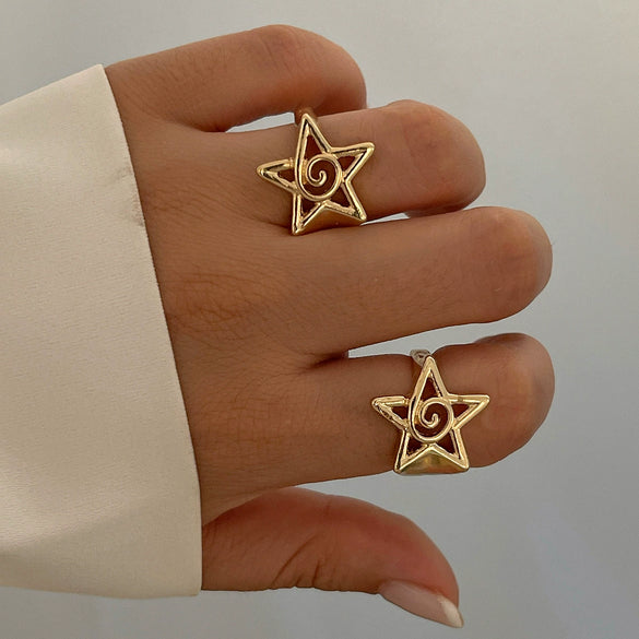 Metal Hollow Fivepointed Star Ring For Women Electroplated Geometric Design