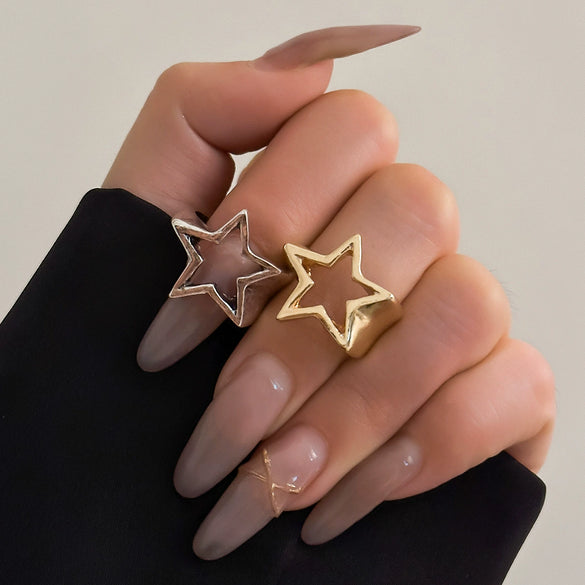 Metal Hollow Fivepointed Star Ring For Women Electroplated Geometric Design