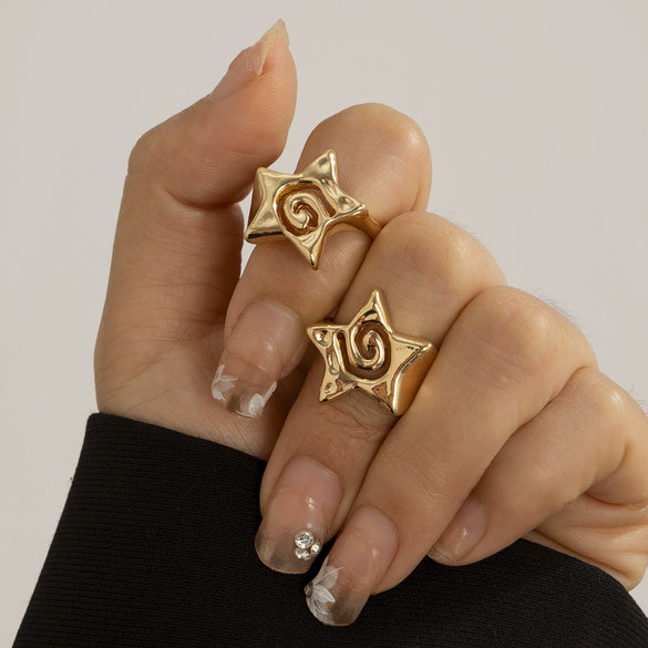 Metal Hollow Fivepointed Star Ring For Women Electroplated Geometric Design
