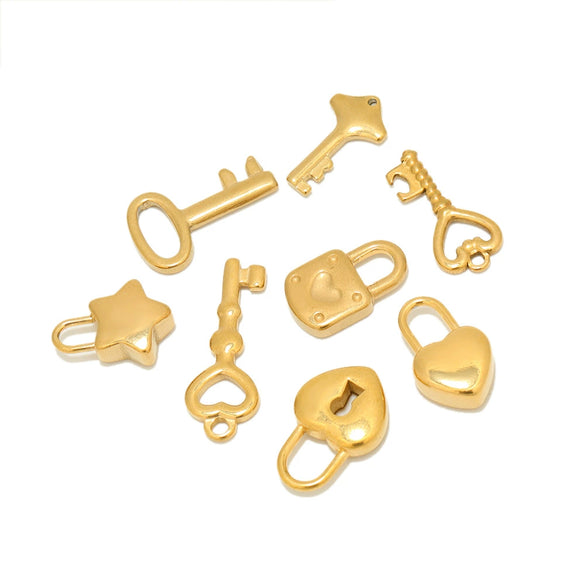 Metal Hollow Love Key Peach Heart Concentric Padlock Pendant Couple Necklace Diy Jewelry Accessories Electroplated