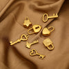 Metal Hollow Love Key Peach Heart Concentric Padlock Pendant Couple Necklace Diy Jewelry Accessories Electroplated