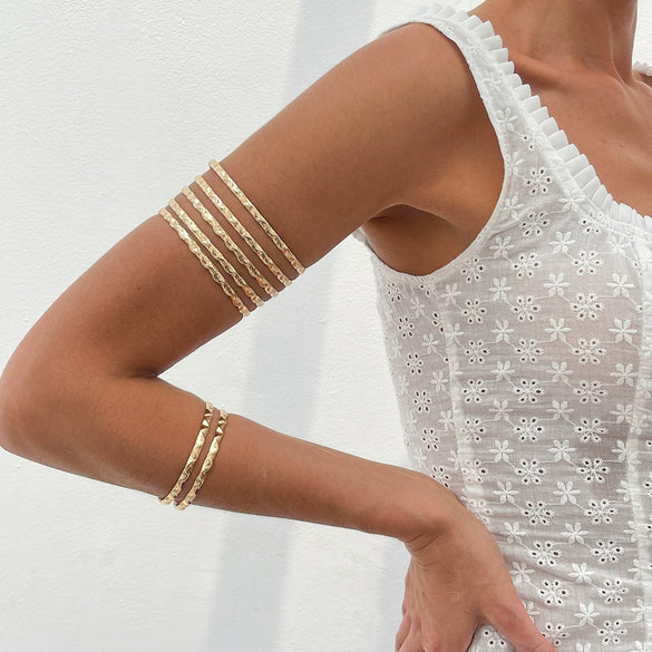 Metal Hollow Wave Geometric Open Arm Bracelet For Women Hip Hop Punk Style Electroplated