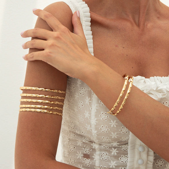 Metal Hollow Wave Geometric Open Arm Bracelet For Women Hip Hop Punk Style Electroplated