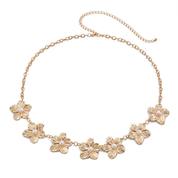 Metal Imitation Pearl Flower Waist Chain Body Chain For Female Versatile Style