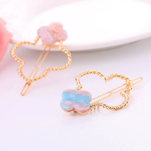 Metal Inlaid Crystal Fourleaf Clover Moon Frog Hair Clip For Women Wholesale