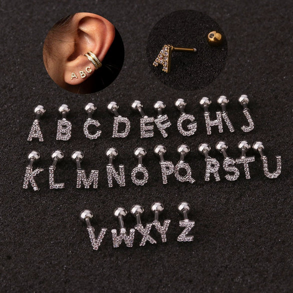 Metal Inlaid Zircon Letters Styling Earring For Women