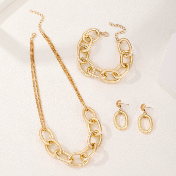 Metal Jewelry Set Electroplating Ins Style Regular Chain Necklace Earrings Hand Accessories Punk Hip Hop For Women
