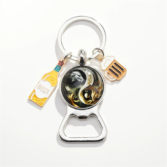 Metal Keychain Pendant With Tai Chi Gossip Pattern And Electroplating Design Fashion Style