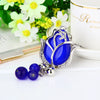 Metal Keychain With Rhinestone Moonstone Tulip And Rose Design For Women