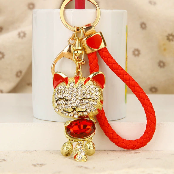 Metal Kitten Patterned Braided Rope Keychain