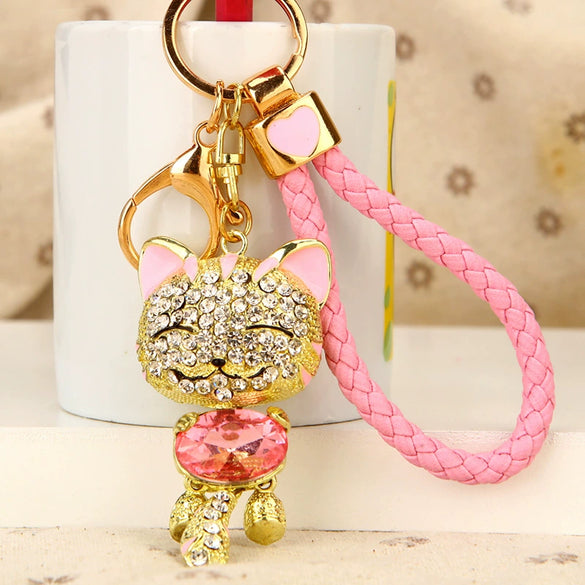 Metal Kitten Patterned Braided Rope Keychain
