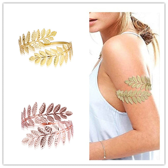 Metal Leaf Armband Bracelet With Plant Flowers Style And Electroplating Treatment