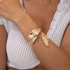 Metal Leaf Winding Exaggerated Wide Spring Opening Bracelet For Women Iron Electroplated Highend Design