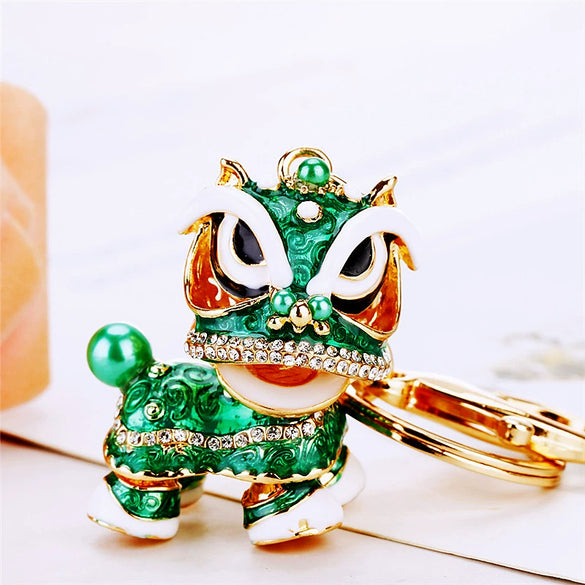 Metal Lion Rhinestone Creative Female Car Keychain Gift