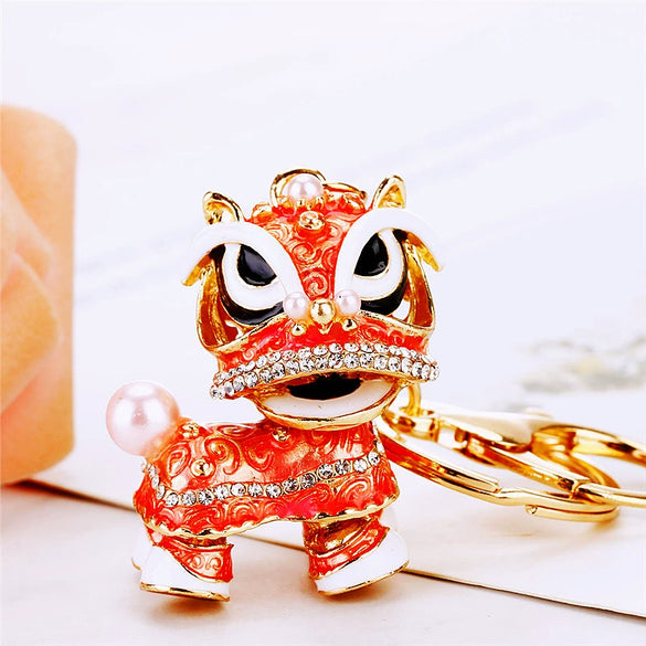 Metal Lion Rhinestone Creative Female Car Keychain Gift