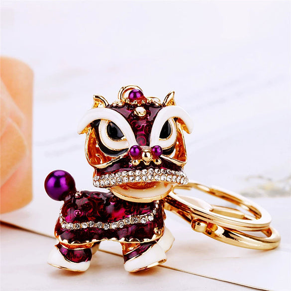 Metal Lion Rhinestone Creative Female Car Keychain Gift