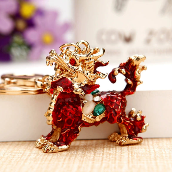 Metal Lion Rhinestone Creative Female Car Keychain Gift