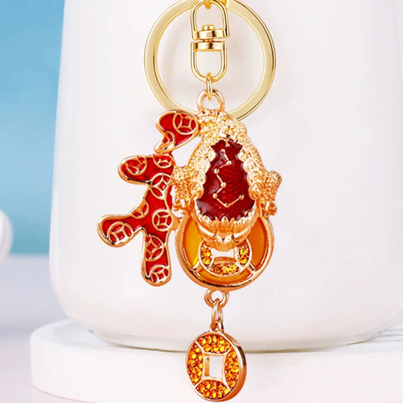 Metal Lion Rhinestone Creative Female Car Keychain Gift