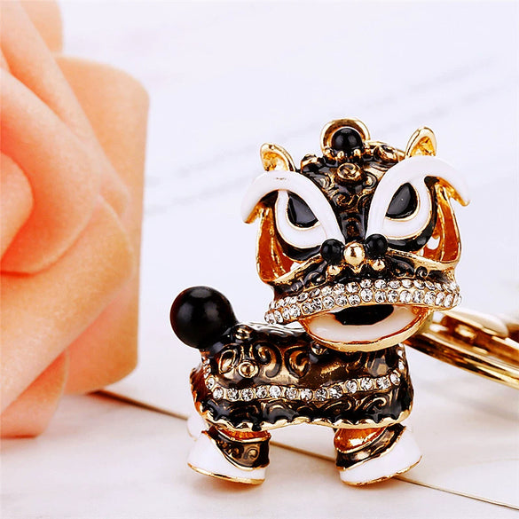 Metal Lion Rhinestone Creative Female Car Keychain Gift