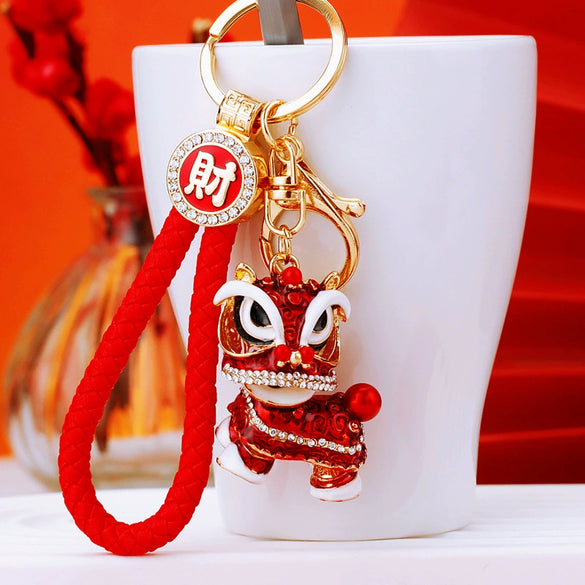 Metal Lion Rhinestone Creative Female Car Keychain Gift