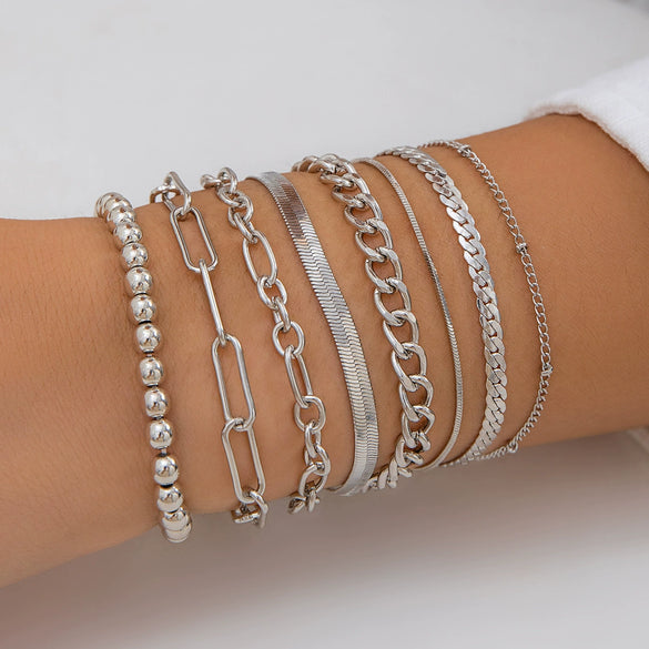 Metal Love Pendant Beaded Bracelet Set Electroplated Iron Heart Shape Women's Geometric Style