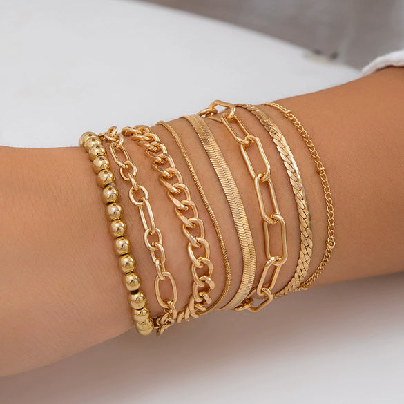 Metal Love Pendant Beaded Bracelet Set Electroplated Iron Heart Shape Women's Geometric Style