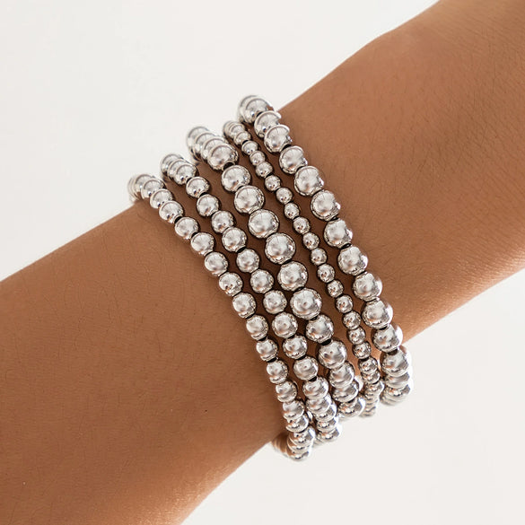 Metal Love Pendant Beaded Bracelet Set Electroplated Iron Heart Shape Women's Geometric Style