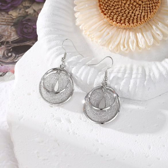 Metal Mesh Braided Geometric Earrings For Women With Highend Style