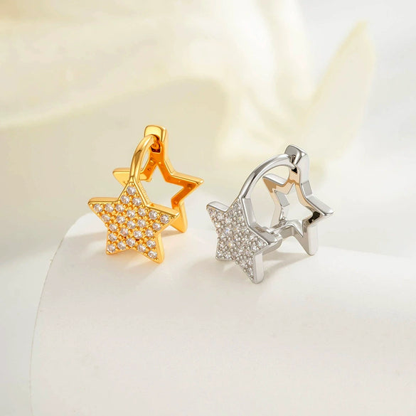 Metal Microencrusted Zircon Fivepointed Star Geometric Sweet Style Electroplated Women's Earrings