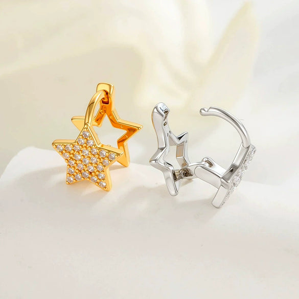 Metal Microencrusted Zircon Fivepointed Star Geometric Sweet Style Electroplated Women's Earrings