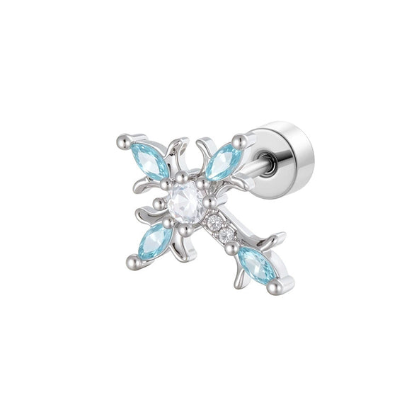 Metal Micropaved Zircon Cross Couple Piercing Earrings