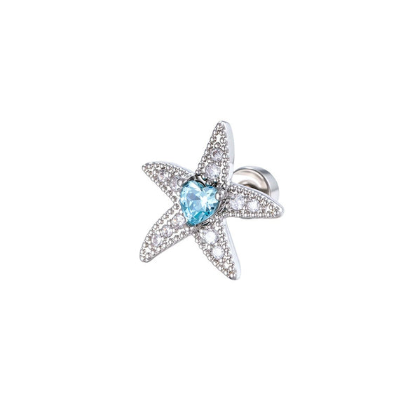 Metal Micropaved Zircon Fashion Ol Heart Starfish Shell Shaped Electroplating Cartilage Piercing Ear Bone Nail