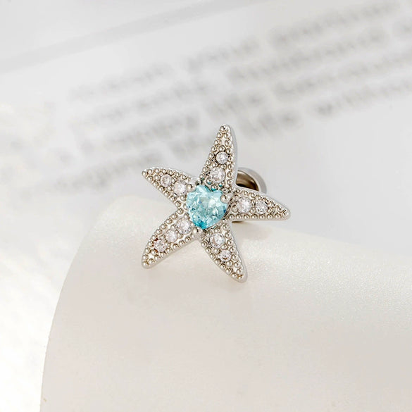 Metal Micropaved Zircon Fashion Ol Heart Starfish Shell Shaped Electroplating Cartilage Piercing Ear Bone Nail