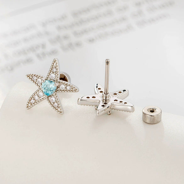 Metal Micropaved Zircon Fashion Ol Heart Starfish Shell Shaped Electroplating Cartilage Piercing Ear Bone Nail