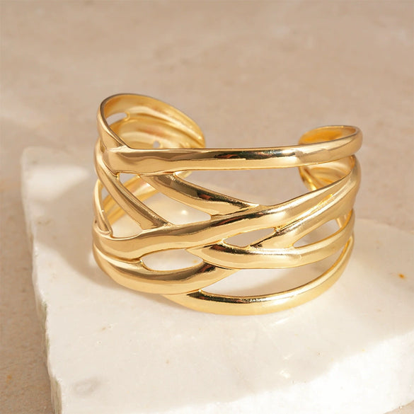 Metal Multi Layer Cross Glossy Open Bracelet With Electroplating